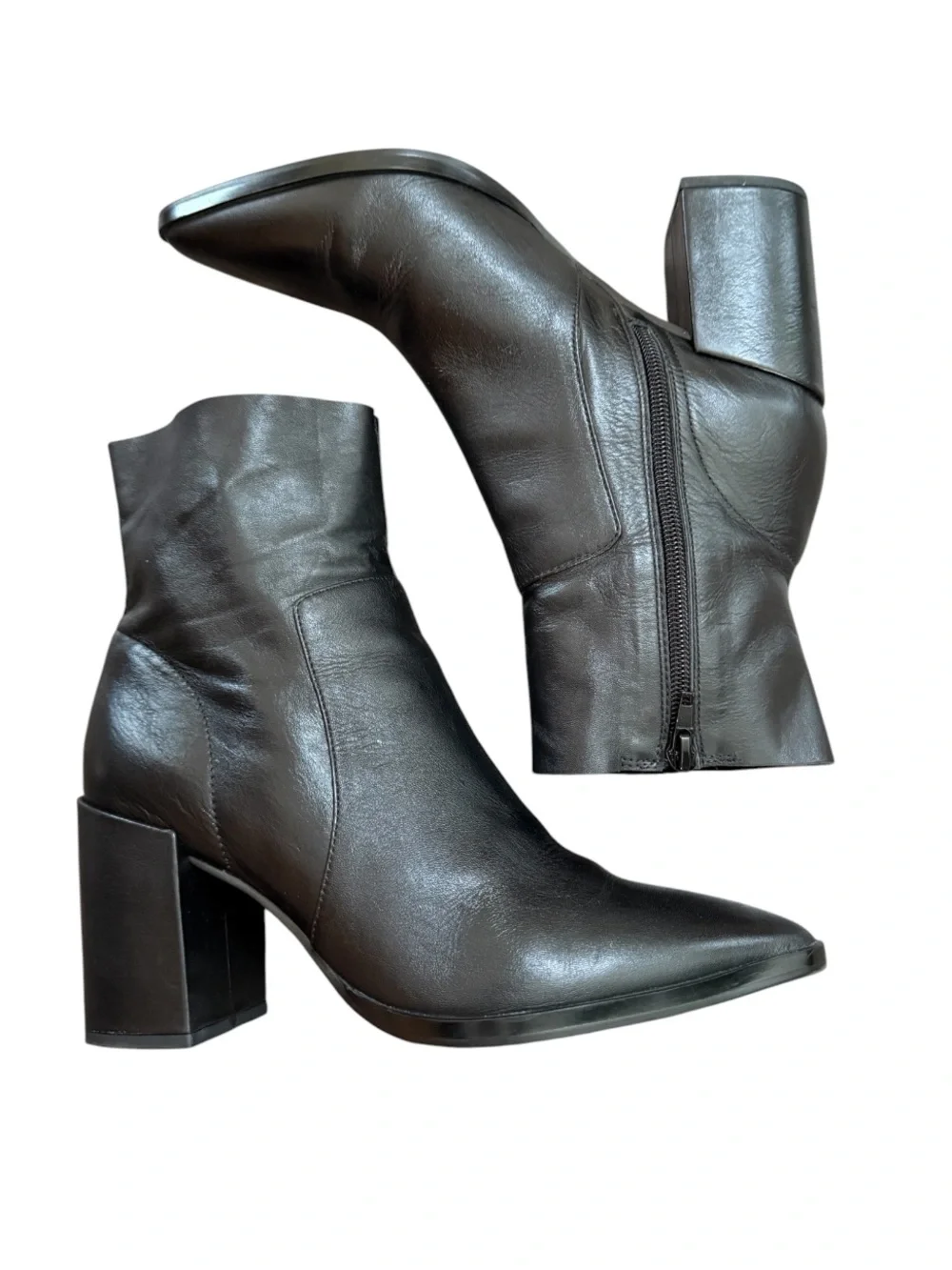 Tony Bianco Brazen Black Luxe Leather Ankle Boots 7.5 Pointed Toe Block Heel